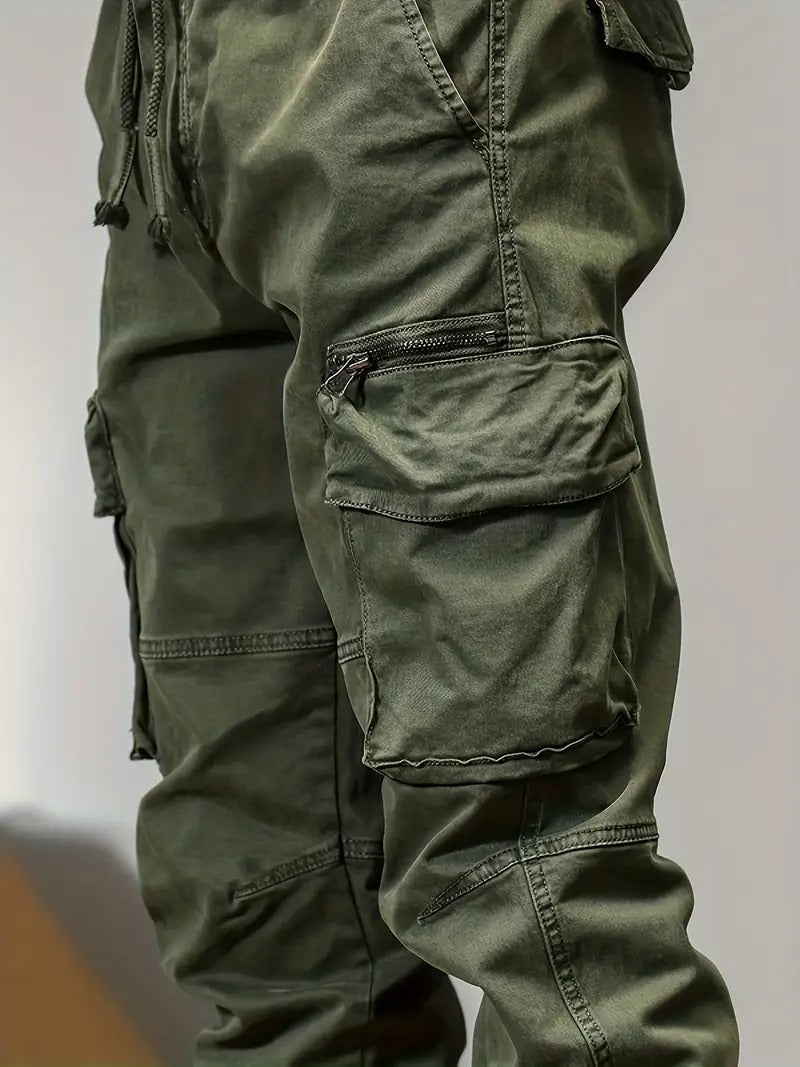 CAAYU Men's Tactical Joggers - Versatile Green Cargo Pants with Multiple Pockets, Durable Cotton Blend, Comfort Fit for Casual