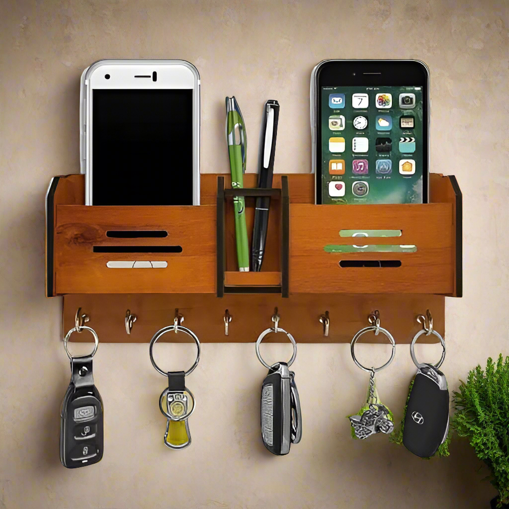 Wooden Wall Hanging Mobile Holder & key holder