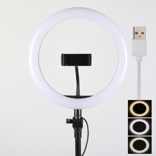 26CM Selfie LED Ring Light with Ball Head & Mobile Holder – 3-Color Brightness, Dimmable (Stand Not Included)
