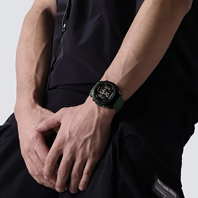 AVIFORCE Men'S Digital Sports Watch - Black with Green Accents, Waterproof, Date Display, Stopwatch Function, Rubber Strap