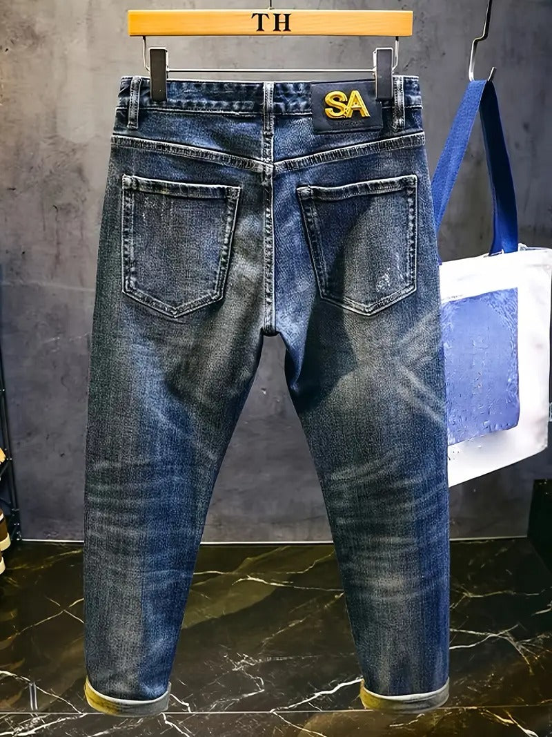 Random Position Bear Embroidery Patchwork Denim Jeans