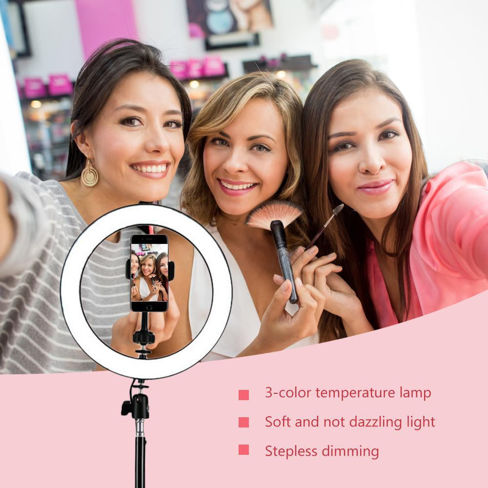 26CM Selfie LED Ring Light with Ball Head & Mobile Holder – 3-Color Brightness, Dimmable (Stand Not Included)