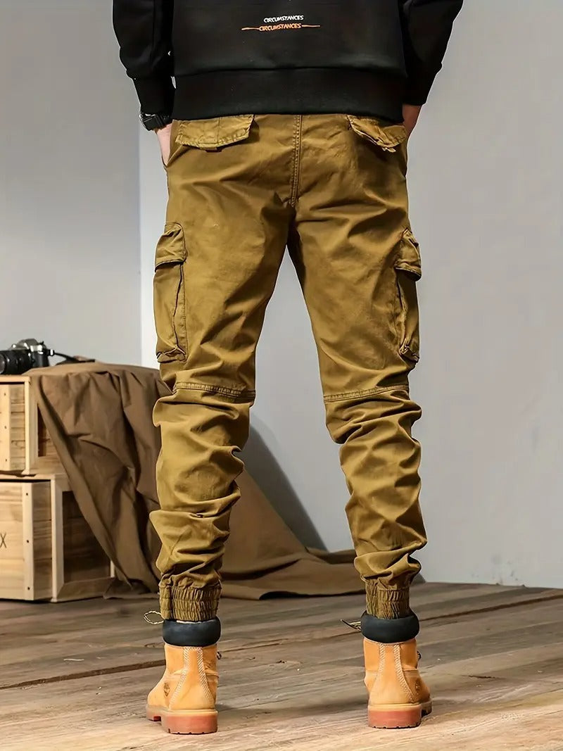 CAAYU Men's Tactical Joggers - Versatile Green Cargo Pants with Multiple Pockets, Durable Cotton Blend, Comfort Fit for Casual