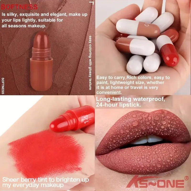 Set of 18 Colorful Capsule Lipstick Pills, Including Waterproof And Long-Lasting Lip Gloss, Sparkling Glitter Lipstick, And Shiny Lip Oil