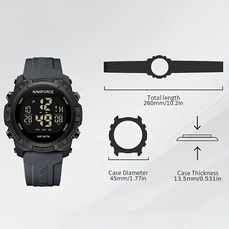 AVIFORCE Men'S Digital Sports Watch - Black with Green Accents, Waterproof, Date Display, Stopwatch Function, Rubber Strap