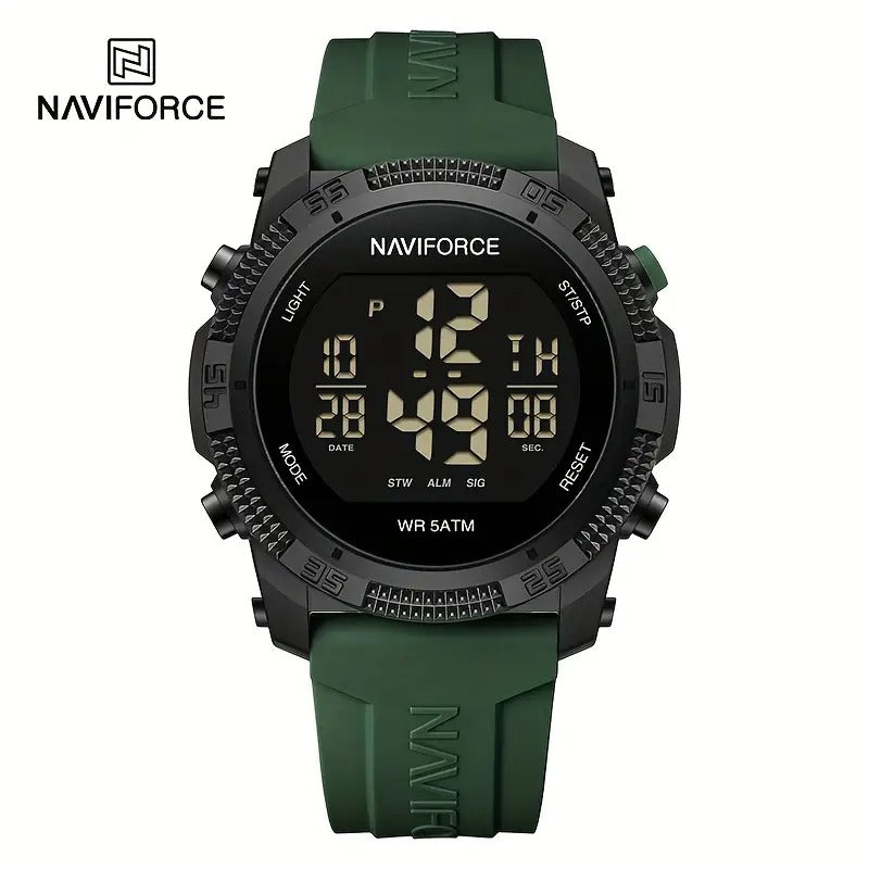AVIFORCE Men'S Digital Sports Watch - Black with Green Accents, Waterproof, Date Display, Stopwatch Function, Rubber Strap