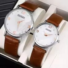 2PCS Fashion Couple Set Watches Luxury Men Women Business Casual Leather Quartz Watch Simple Brown Wristwatch Reloj Mujer