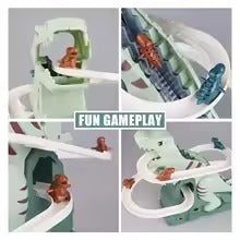 Toddler Dinosaur Climbing Slide Stairs Toy Race Track Game Set Electric Adventure Slide Roller Coaster with Light Music Kid Gift