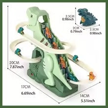 Toddler Dinosaur Climbing Slide Stairs Toy Race Track Game Set Electric Adventure Slide Roller Coaster with Light Music Kid Gift