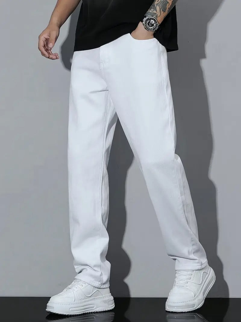1pc American High Street Style White Loose-Fit Jeans, Fashionable Versatile Pants