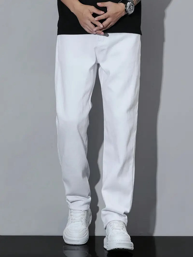 1pc American High Street Style White Loose-Fit Jeans, Fashionable Versatile Pants