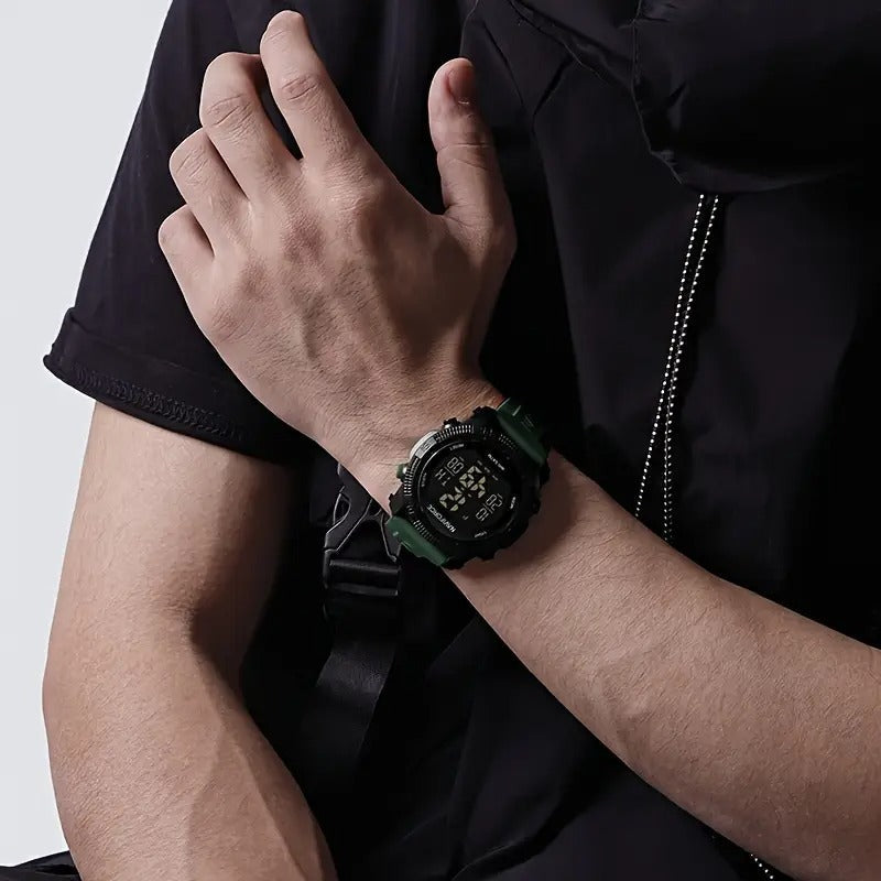 AVIFORCE Men'S Digital Sports Watch - Black with Green Accents, Waterproof, Date Display, Stopwatch Function, Rubber Strap