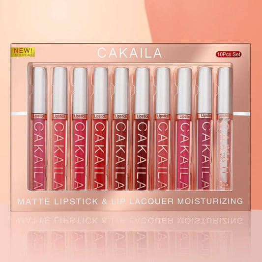 CAKAILA 10pcs/set Nude Lip Gloss Matte Velvet Lipstick Waterproof