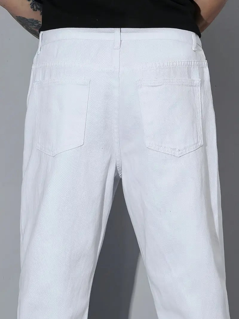 1pc American High Street Style White Loose-Fit Jeans, Fashionable Versatile Pants