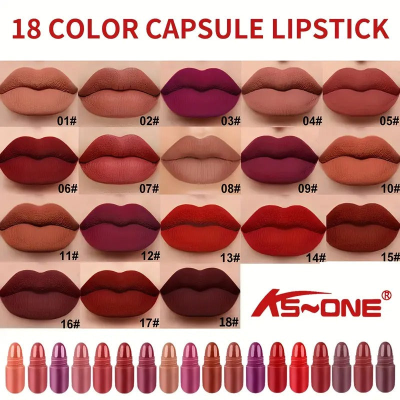 Set of 18 Colorful Capsule Lipstick Pills, Including Waterproof And Long-Lasting Lip Gloss, Sparkling Glitter Lipstick, And Shiny Lip Oil