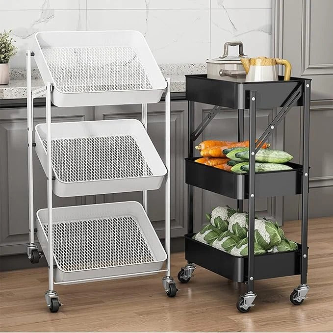 3-Tier Foldable Stainless Steel Rolling Cart