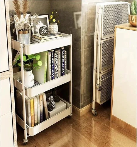 3-Tier Foldable Stainless Steel Rolling Cart