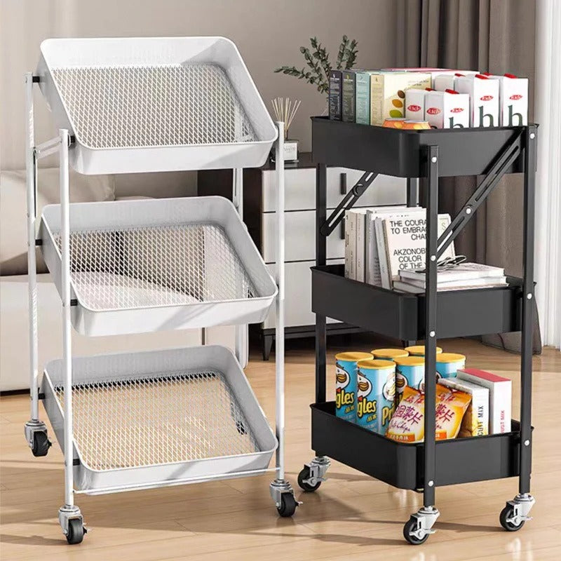 3-Tier Foldable Stainless Steel Rolling Cart